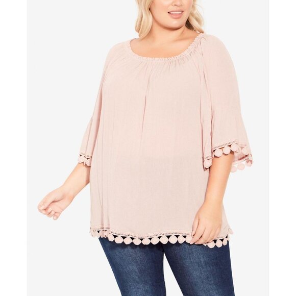 NWT Avenue Womens Plus Size Ember Lace Trim Top 215478 22W/24W Dusty Mauve Pink - Picture 1 of 5
